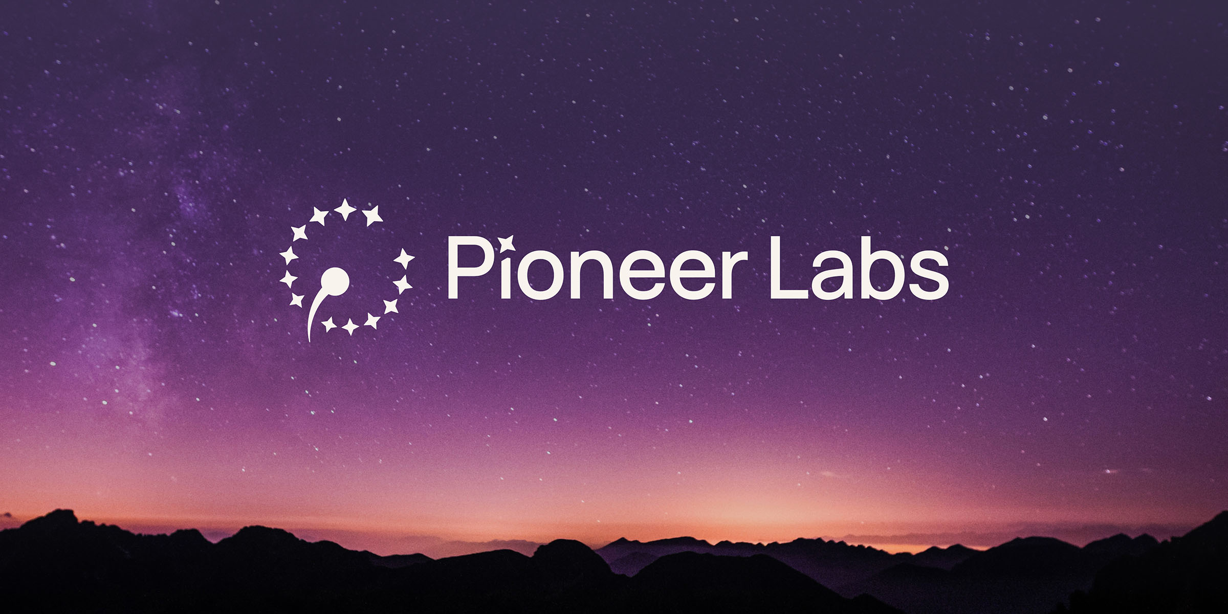 Pioneer Labs logo overlaid on a purple night sky